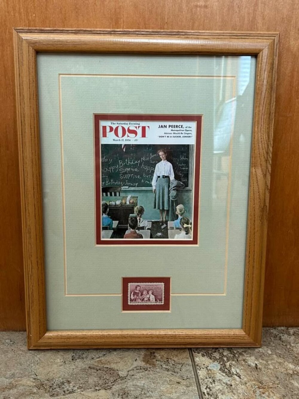 Framed Vintage Norman Rockwell Print & Stamp
